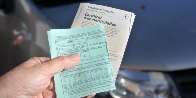 Main tenant une carte verte et un certificat d’immatriculation