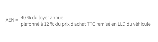 AEN = 40% du loyer annuel plafonné à 12% du prix d’achat TC remisé en LLD du véhicule